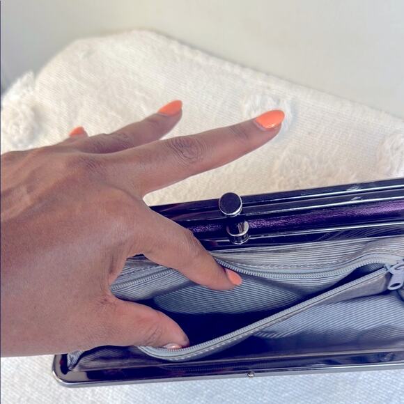 Hobo Vintage Lauren Clutch-Leather Wallet Purple Crocodile-Embossed - Picture 7 of 15